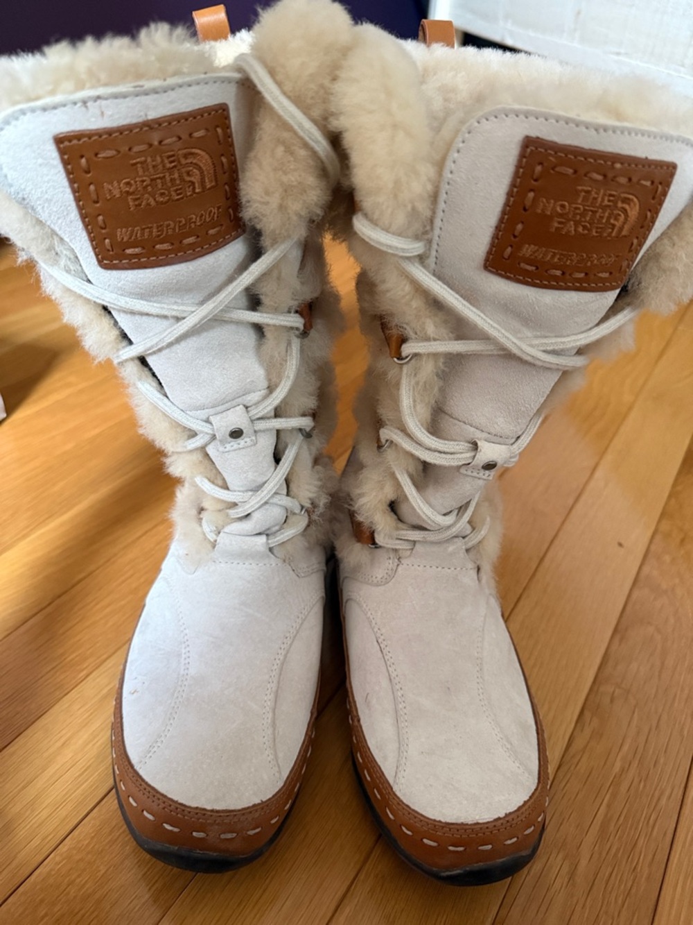 The North Face Cream and Tan Fur-Trim Waterproof Winter Boots